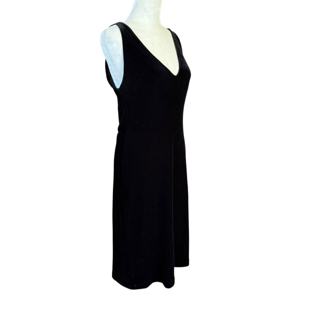 DKNY Petite small black velvet sleeveless v-neck stretchy tank dress